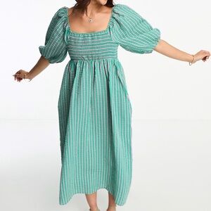 Nobody's Child Kylie Puff Sleeve Green & Pink Striped Smocked Dress, 4